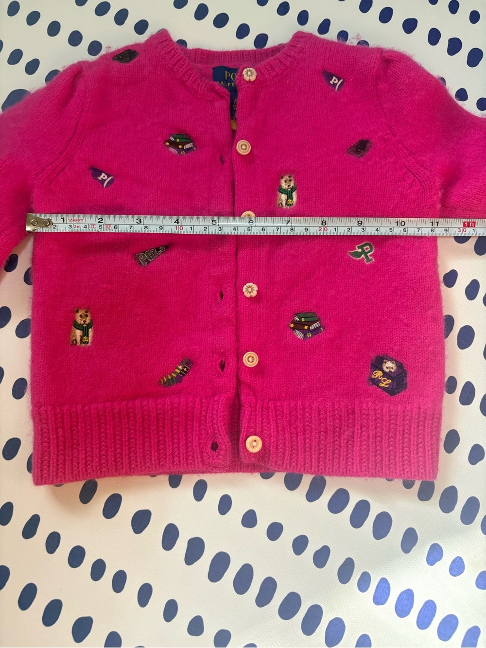 Polo Ralph Lauren Girls Icon Wool Blend Patch Cardigan Sweater — Size 3 / 3T